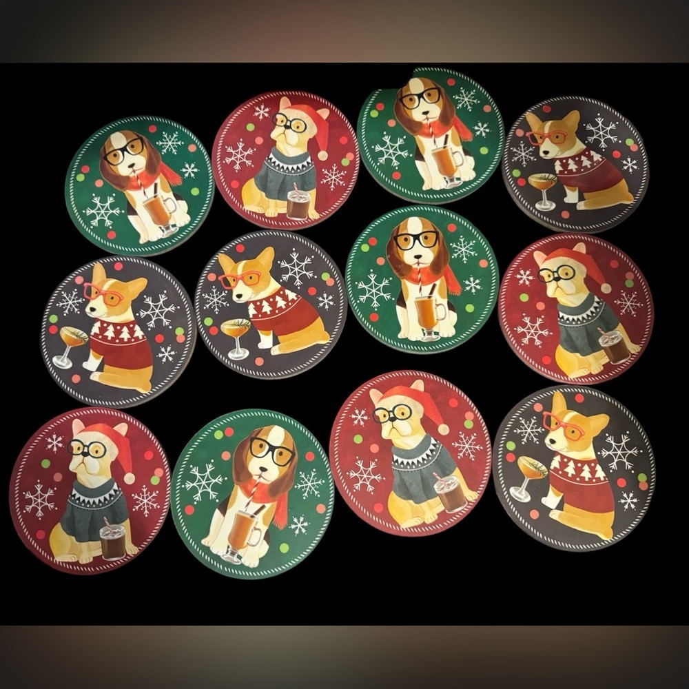 NWOT set of 12 Christmas dog coasters